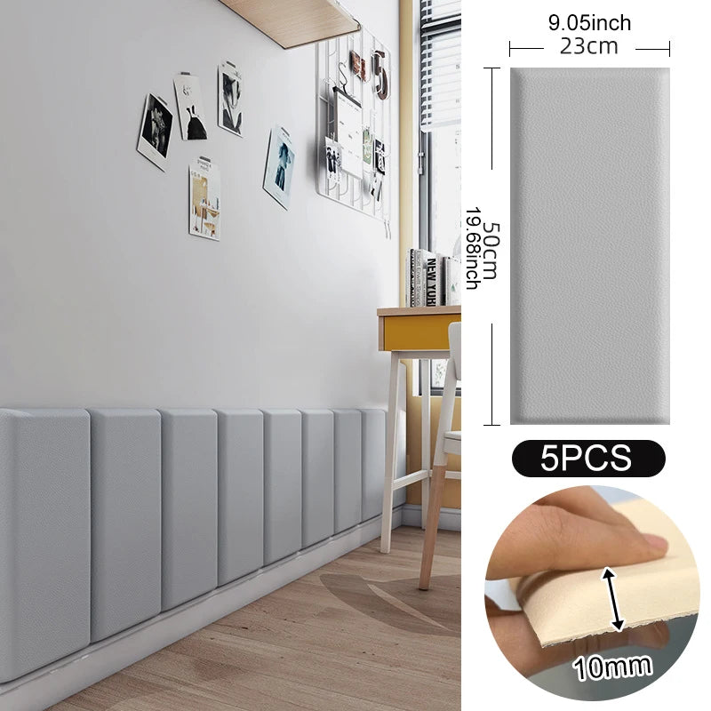 3D Soft Wall Panel for Safe Anti-Collision Wall Pad Self Adhesive Leather Rectangular Peel and Stick Headboard for Kids Bedroom