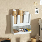 6 Compartment Upright Break Room Coffee Condiment and Cup Storage Organizer, Cup and Lid Organizer for Break Room, Office, Home