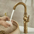 Antique Carved Bathroom Faucet Basin Faucets Brass Hot & Cold Bathroom Sink Faucet Deck Mounted Lavotory Faucet Mixer Water Tap