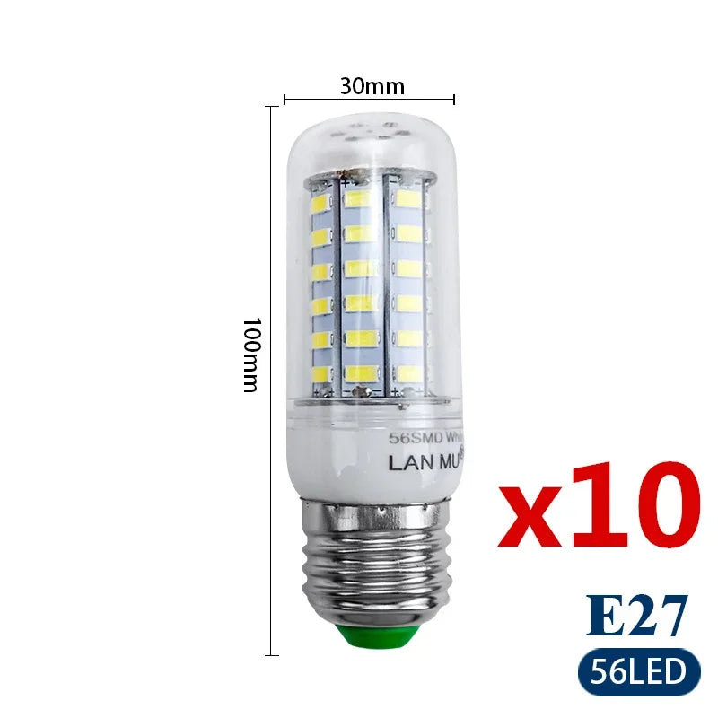 10pcs/lot E27 E14 LED Lamp 220V 230V Led Bulb SMD 5730 Led Light 24 36 48 56 69 72 LEDs Corn Bulbs Chandelier for House Lighting