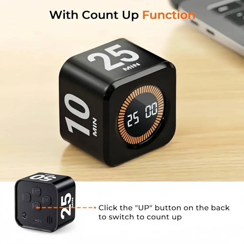 Pomodoro Flip Digital Timer Silent Visual Countdown 5/10/25/50min Kitchen Study Black/White