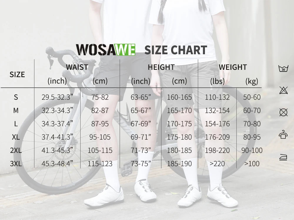 WOSAWE Cycling Shorts Men Padded Undershorts MTB Mountain Bike Wear Pockets Quick Dry Breathable Men's 2 In 1 Cycling Shorts