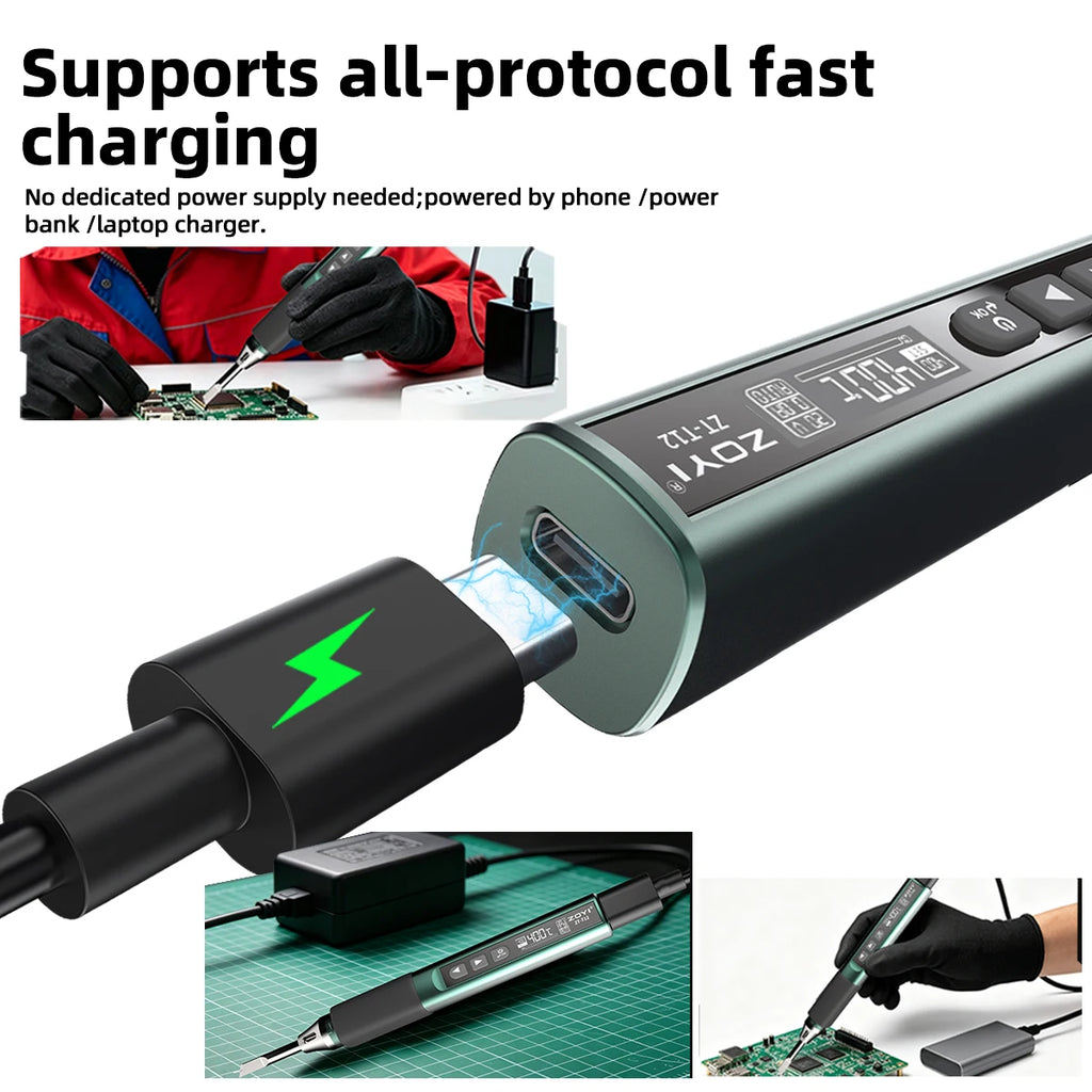 ZOYI T12 100W Smart Temperature Control Soldering Iron, USB Fast Charge, 1pc