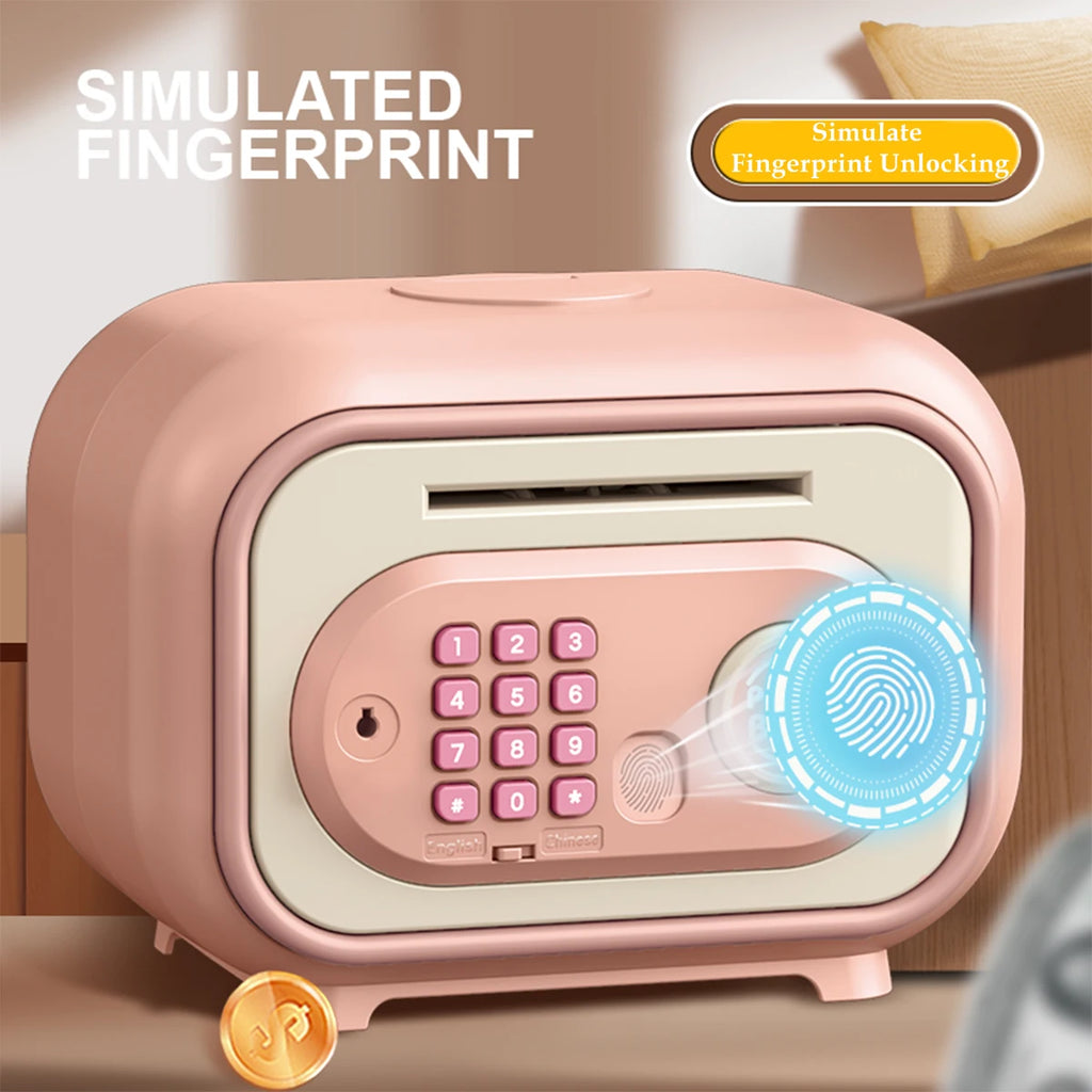 Kids ATM Piggy Bank Money Box with Fingerprint & Password Lock, Large Capacity, Pink/Green