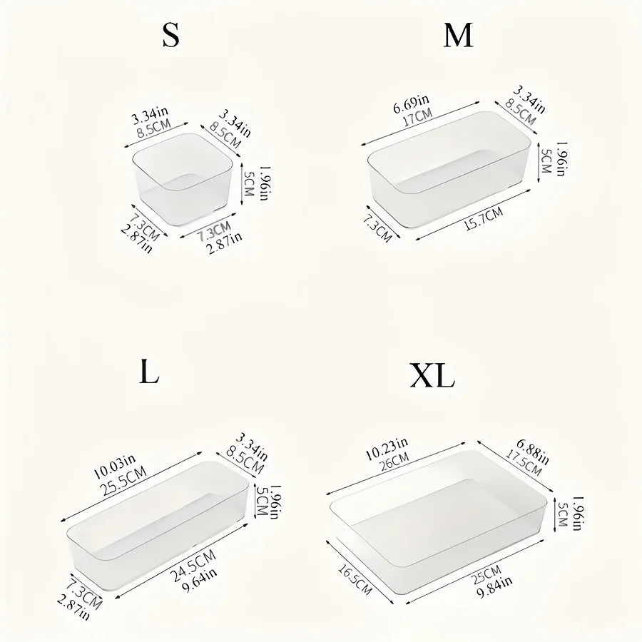 Transparent Drawer Organizer Storage Boxes Set, Desktop Office Stationery Divider, 4/7/8pcs
