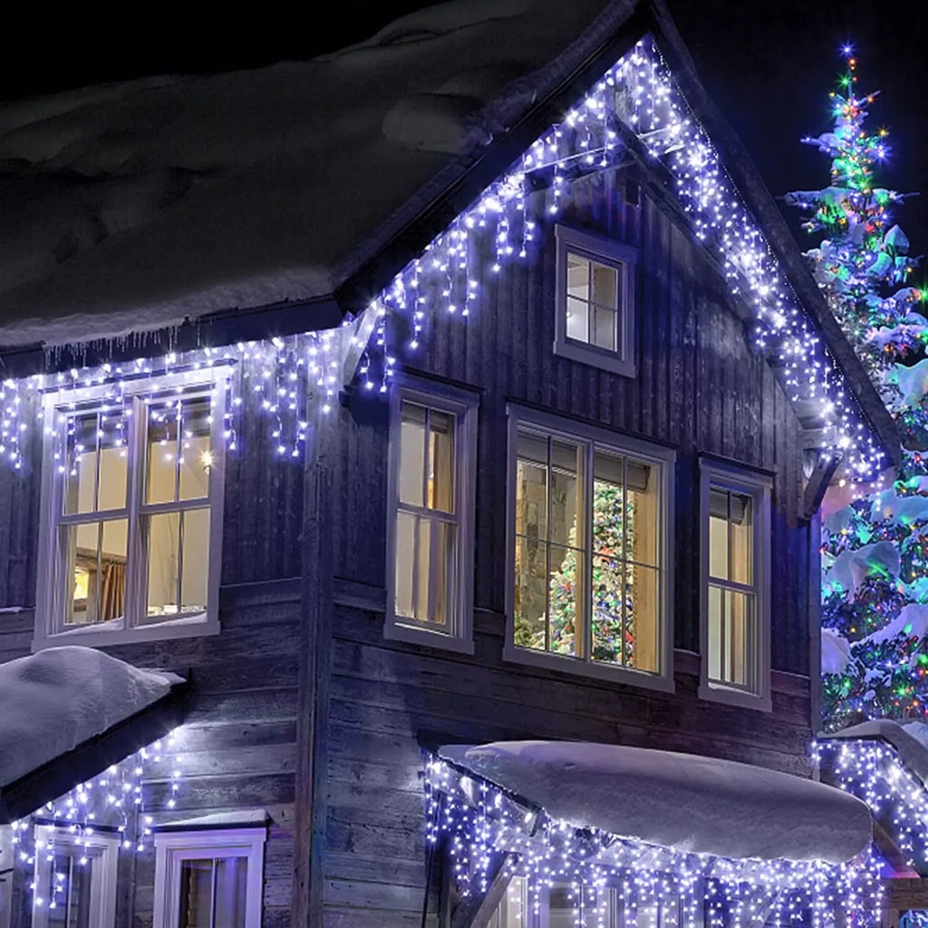 Led Icicle String Lights 4m Street Garland On The House 8 Modes Christmas Lights Outdoor For New Year Christmas Decoration