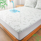 1p Cooling Bamboo Fiber Fitted Sheet, Breathable Mattress Protector Cover  with Deep Pocket for Summer