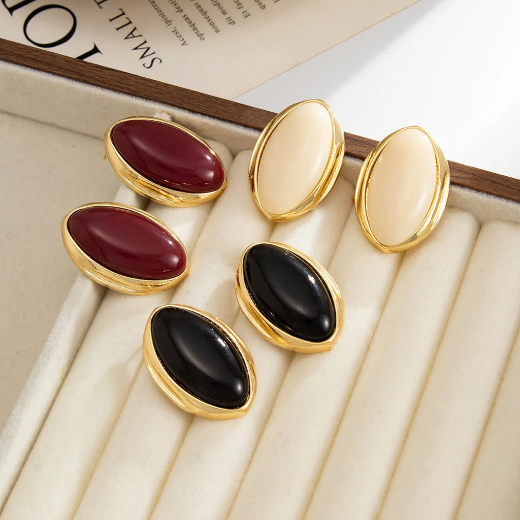 1 Pair Retro Resin Acrylic Oval Stud Earrings for Women Trendy Gold Color Geometric Earrings Fashion Jewelry Accessories