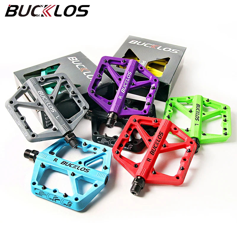BUCKLOS Bike Pedal Ultralight Pedal Platform for Road Mountain Bike Anti-slip Nylon Sealed Bearings Flat Pedals MTB Bicycle Part