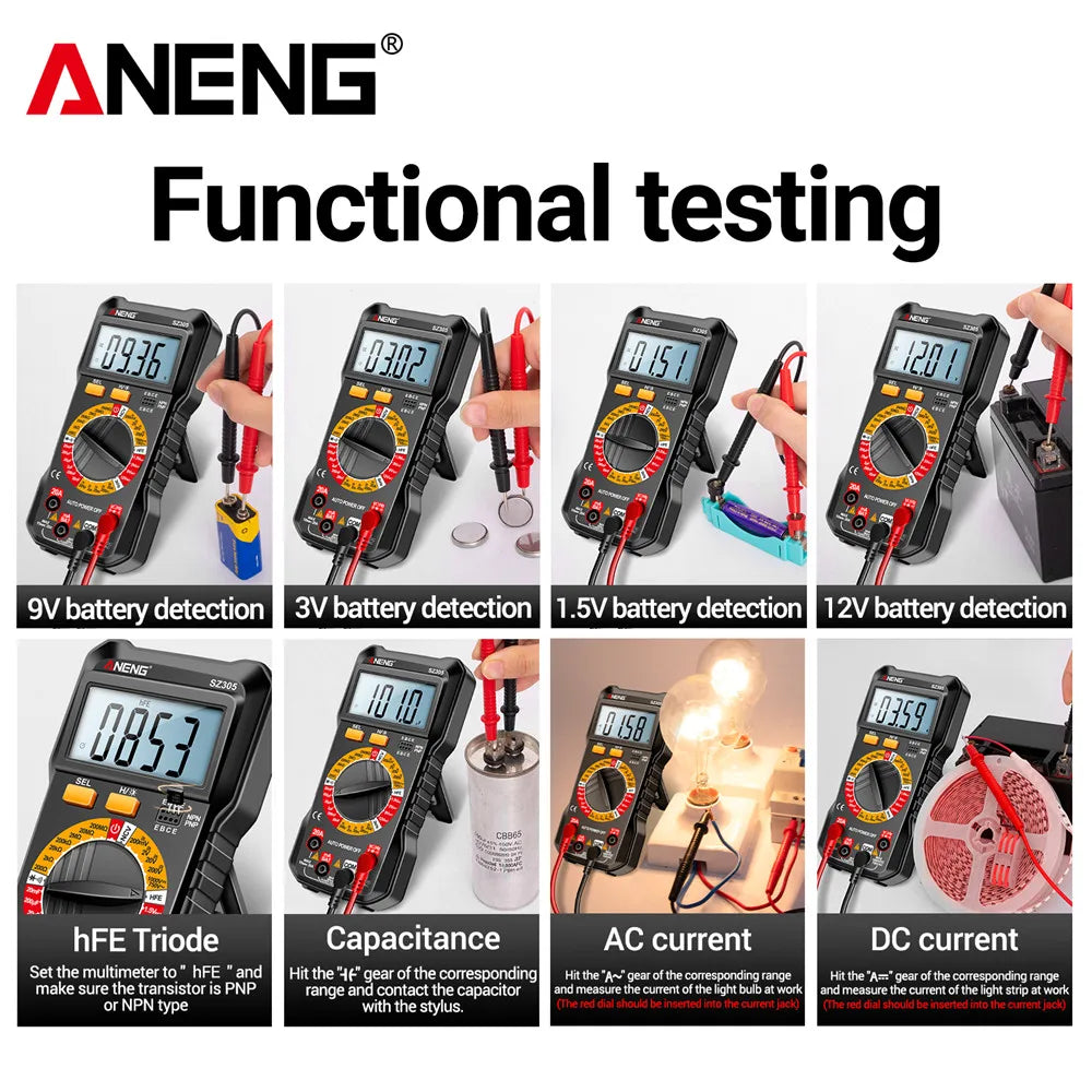 ANENG Multifunction Digital Multimeter AC/DC Voltage Current Capacitance NCV Induction Resistance hFE Triode Buzzer Hz Test Tool