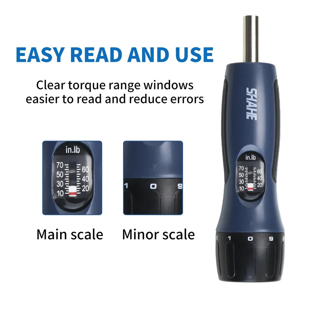 SHAHE Preset Torque Screwdriver Set 10-70 in-lb, 10 Bits, 1/4" Drive, Bike Repair