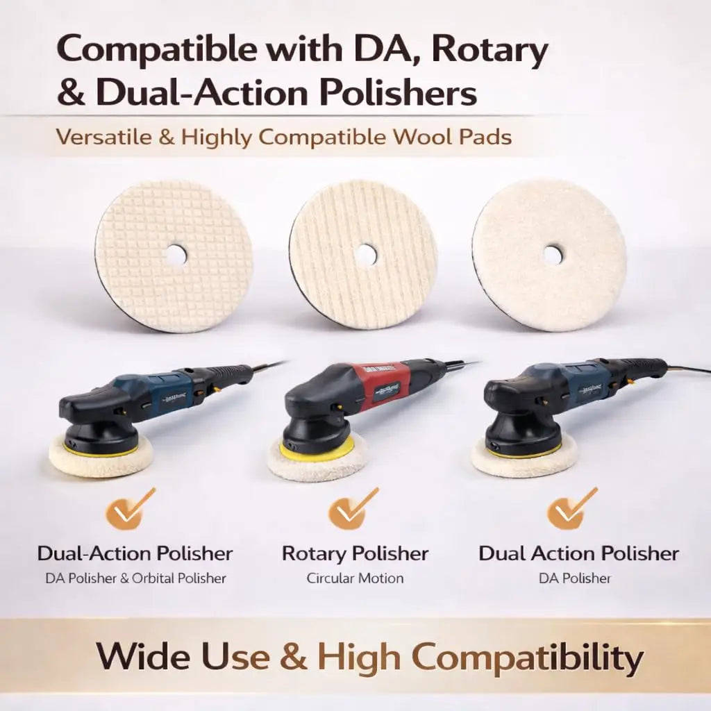 3Pcs 5/6 Inch Wool Buffing Pads,  Wool Cutting & Polishing Pad Kit for DA Polisher, Low Lint Paint Correction Pads