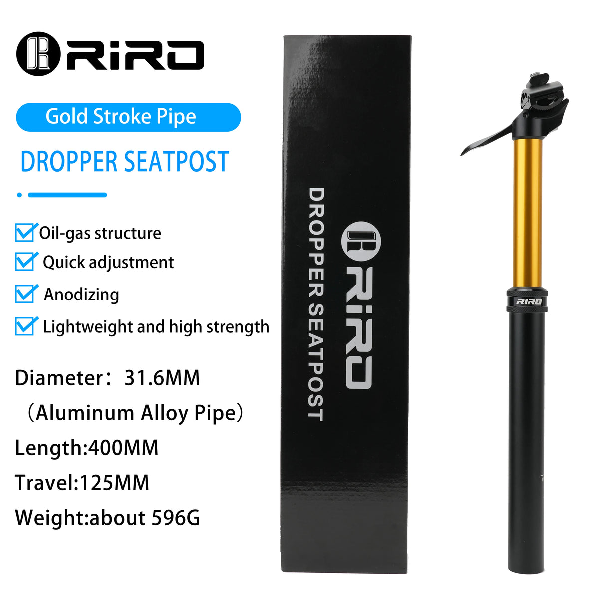 RIRO Bicycle Dropper Seatpost 27.2/30.9/31.6mm 100/125mm Travel Hydraulic Manual Height Adjustable MTB Road Bike Seat Tube