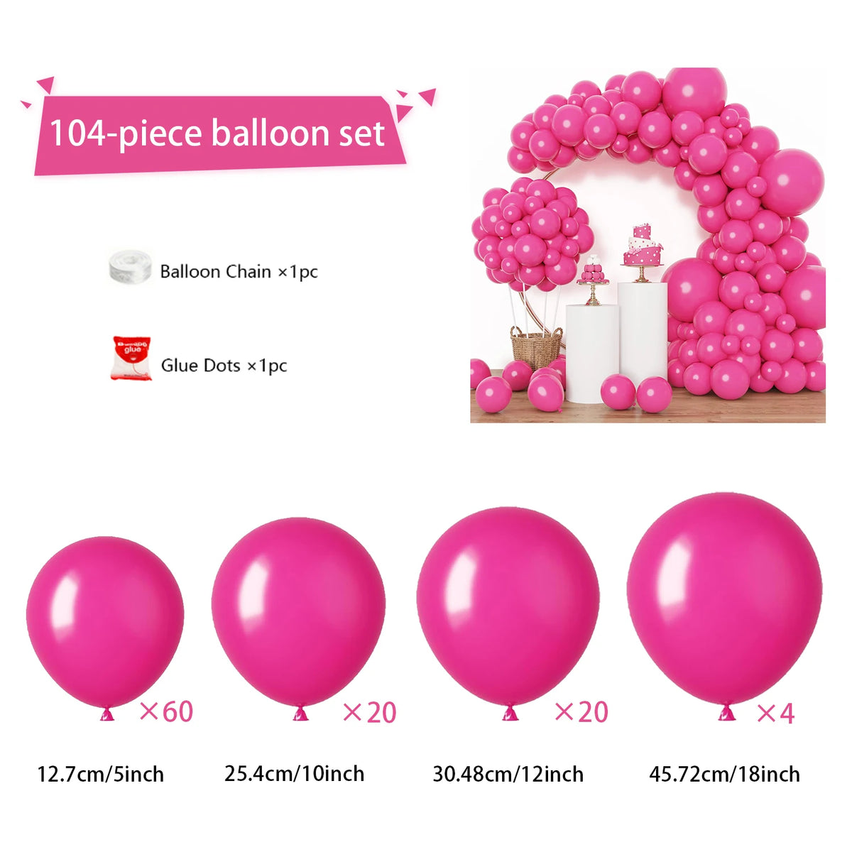 104pcs Balloon Garland Arch Kit, Red Mixed Sizes Latex Balloons for Birthday Wedding Decor