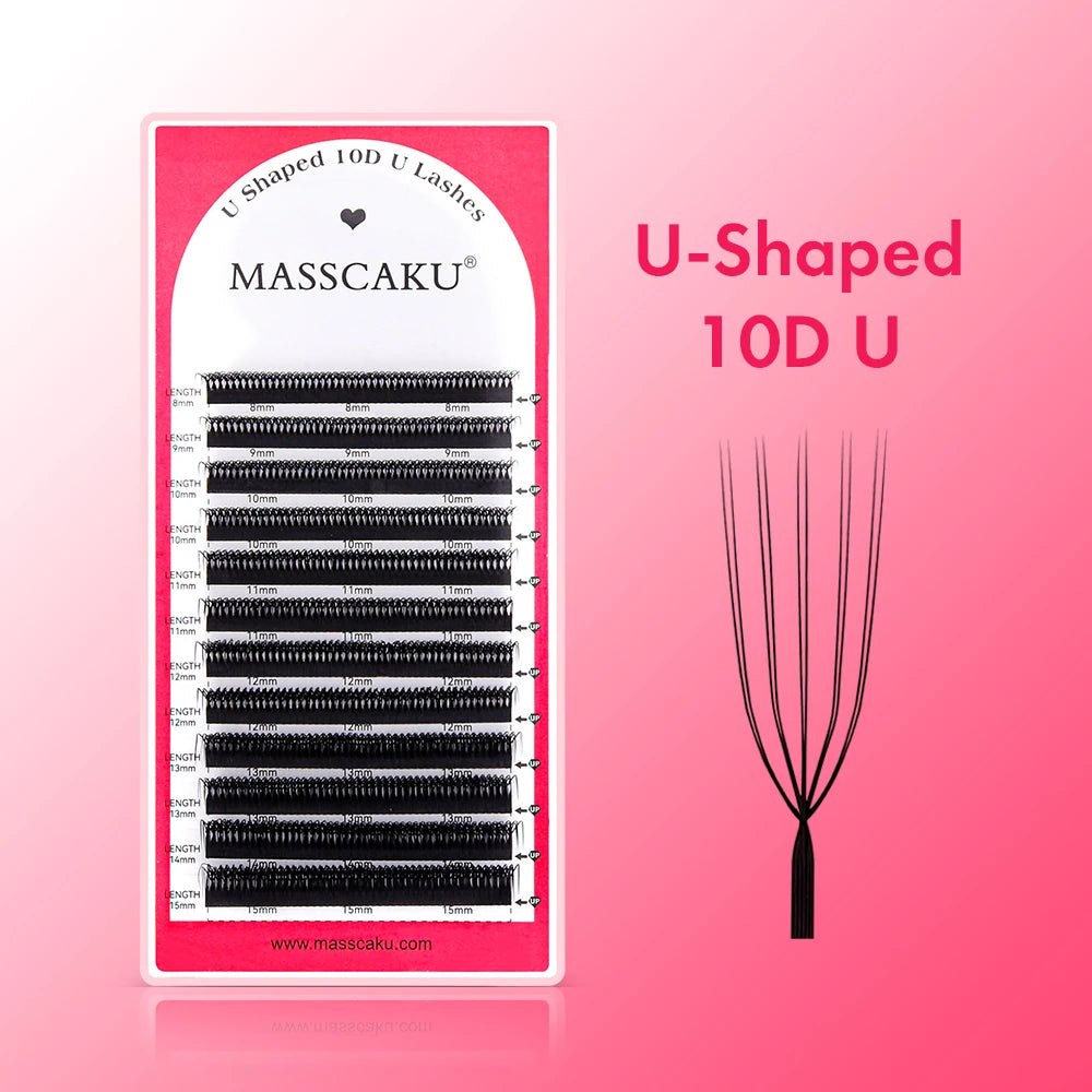 MASSCAKU U Shaped 3D/4D/5D/6D Eyelash Extensions 0.07mm Thickness Hand Woven Premade Fan U Eyelashes Ideal for Maquillaje Mujer