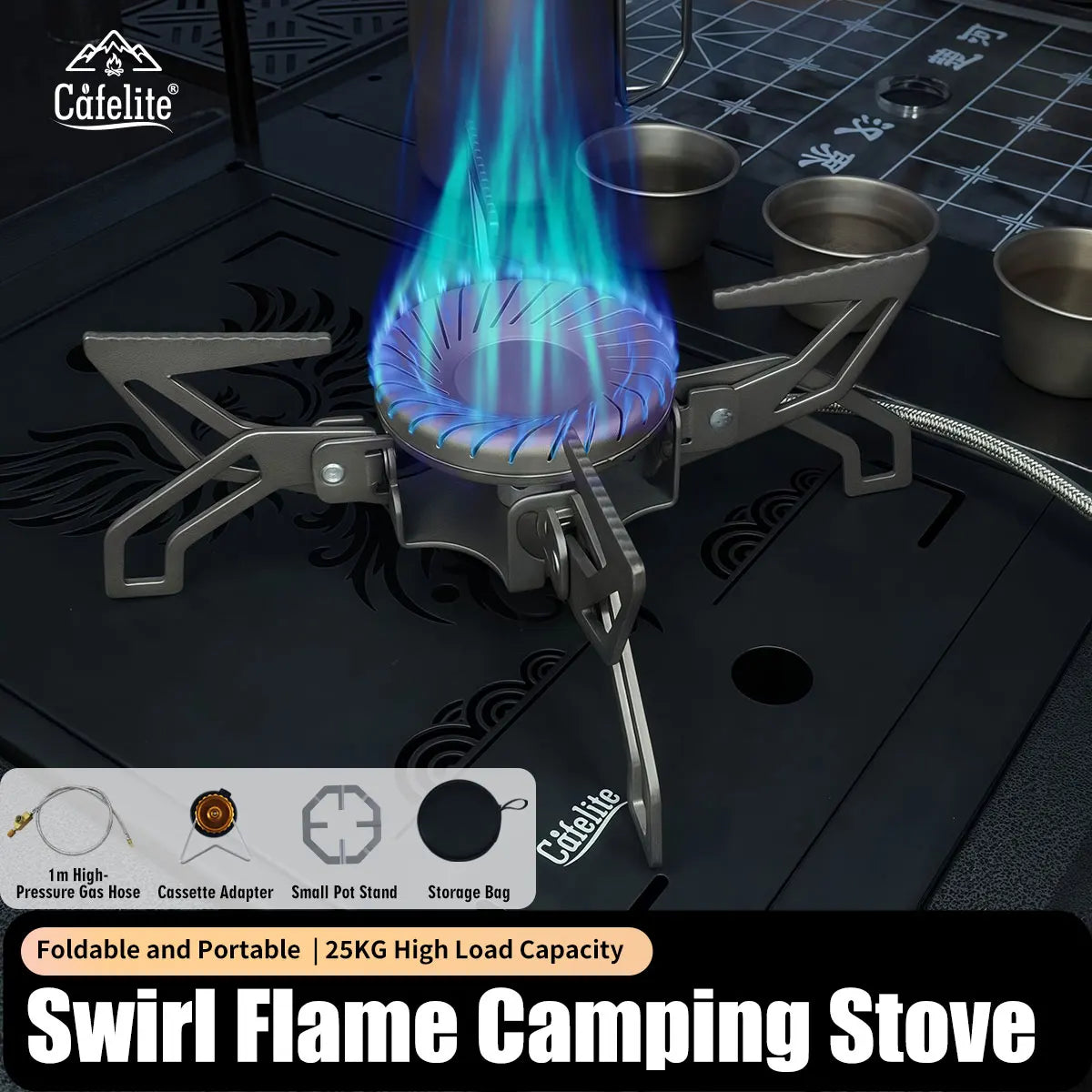 Portable Split Camping Gas Stove 4200W Swirl Flame Burner with Adapter, Light Grey