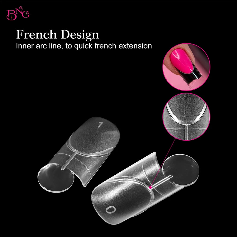 BNG 140Pcs Dual Forms with Inner Arc Line Oval Square Coffin Upper Forms for Quick French Matte  Nail Molds for Nail Extensions