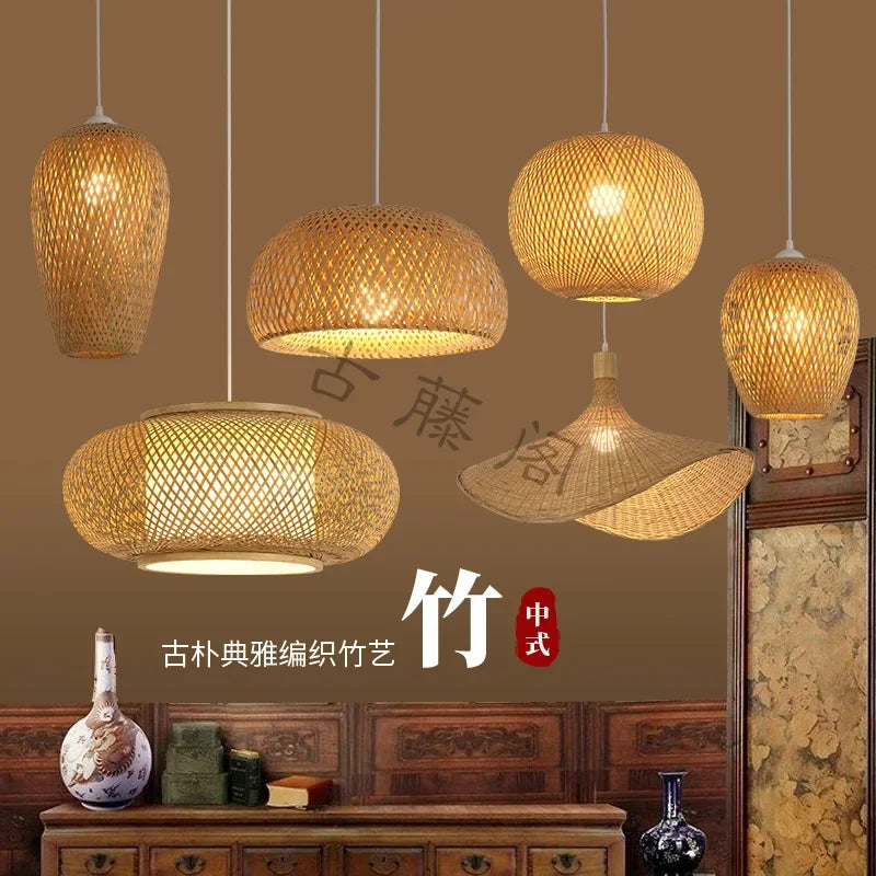 Newest Bamboo Pendant Lamps Ceiling Lights Rattan Wicker Lustre Hand Knit Braiding Suspended Home Dining Braided Decoration HOT