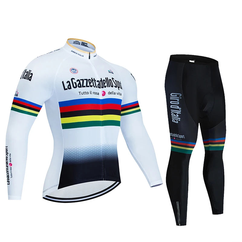 Men's Professional Long Sleeve Cycling Jersey & Padded Shorts Set, Quick Dry, Reflective, Breathable Bike Wear Clothing for Men