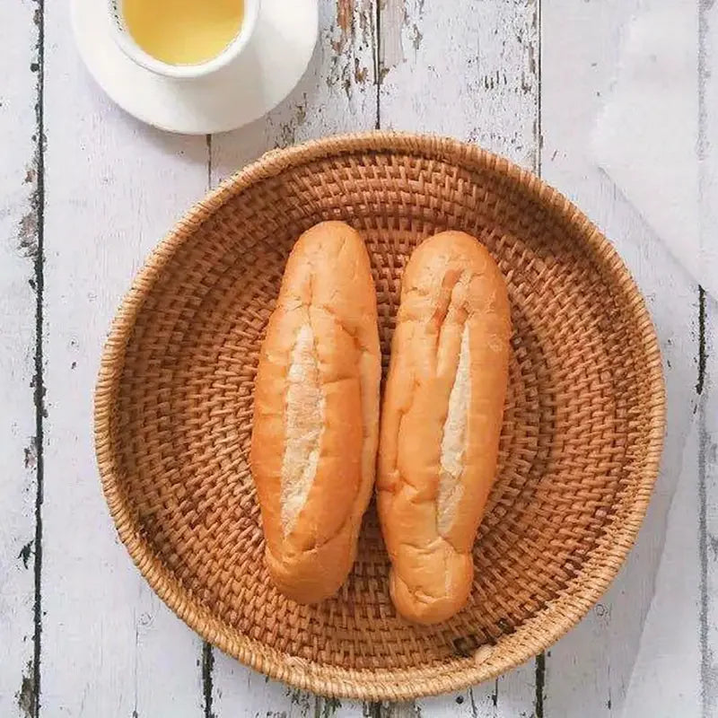 Hand-woven Rattan Wicker Basket Storage Box Fruit Tea Snack Bread Basket Cosmetic Desktop Storage Box Household Kitchen Supplies