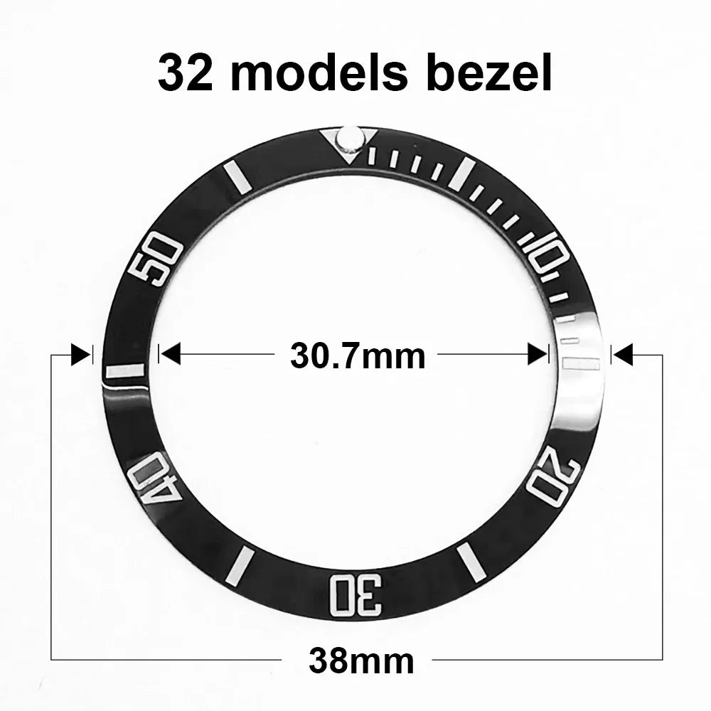 Ceramic sloped luminous watch bezel insert 38-30.7mm fits 40mm case, assorted colors