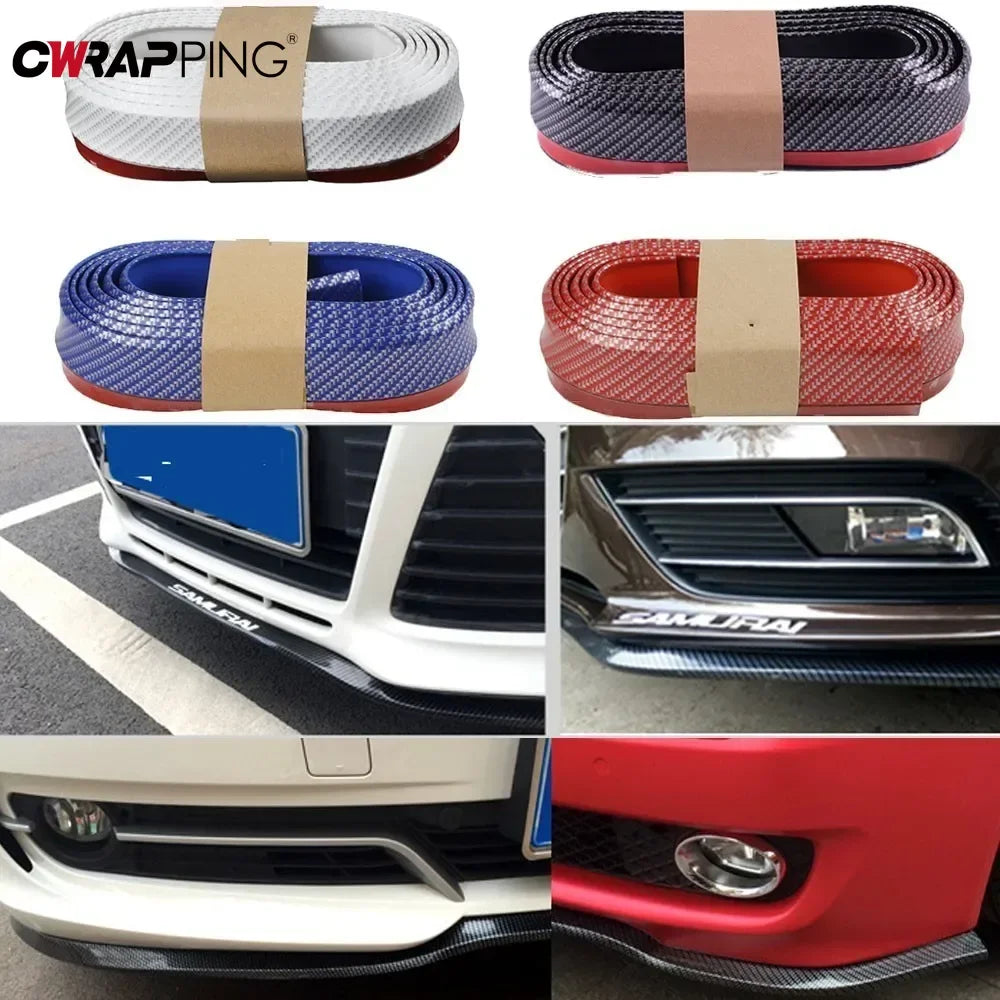 Universal Car Front Bumpers Anti Collision Strips Carbon Fiber Rubber Strip Car Front Bumper Lip for Car Lip Skirt Protector
