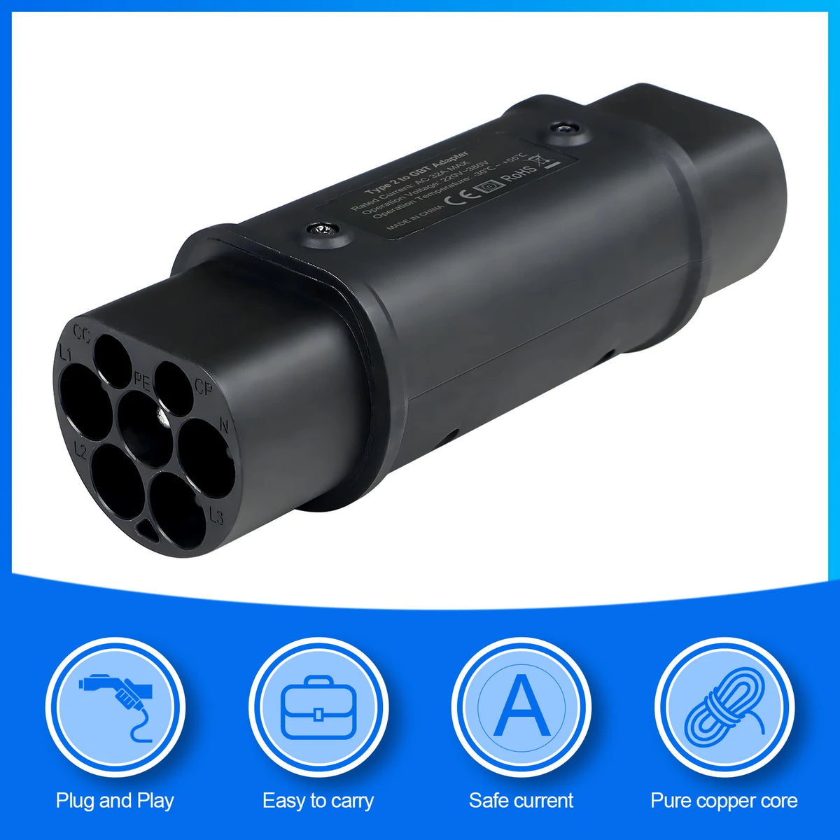 Kolanky 32A 7.2KW EV Charger Adapter Type 2 To Gbt Conventer For China GBT Electric Vehicle Cars Adaptor