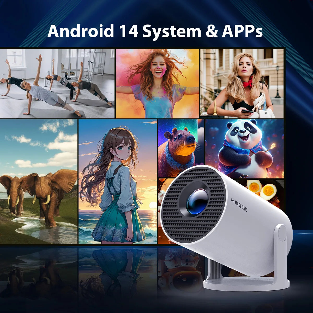 Magcubic HY300Pro Mini Projector 720P Native 290 ANSI Android 14 Dual WiFi 6 BT5.4 Grey/White