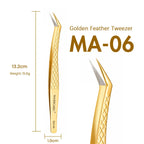 MASSCAKU Fiber Tip Eyelash Extension Tweezers Gold Stainless Steel Lash Pickup Tool