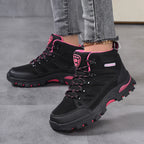 Women's Waterproof Hiking Shoes Non-Slip Trail Trekking Ankle Boots Black/Rose Red 35-42