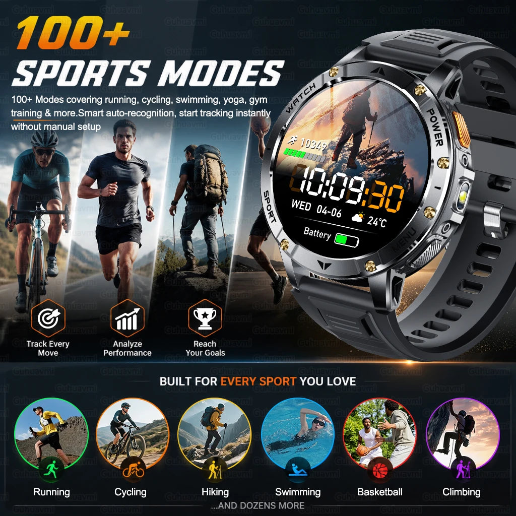 1.7in AMOLED Bluetooth Call Smartwatch for Men, Waterproof, 1400mAh Battery, Black