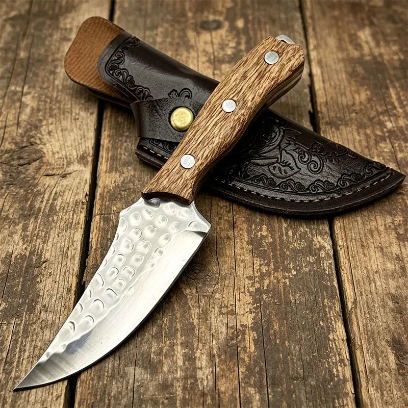 Hand Forged Kitchen Boning Knife Stainless Steel Meat Cleaver Butcher Knife with Leather Sheath for Camping Hunting Cooking