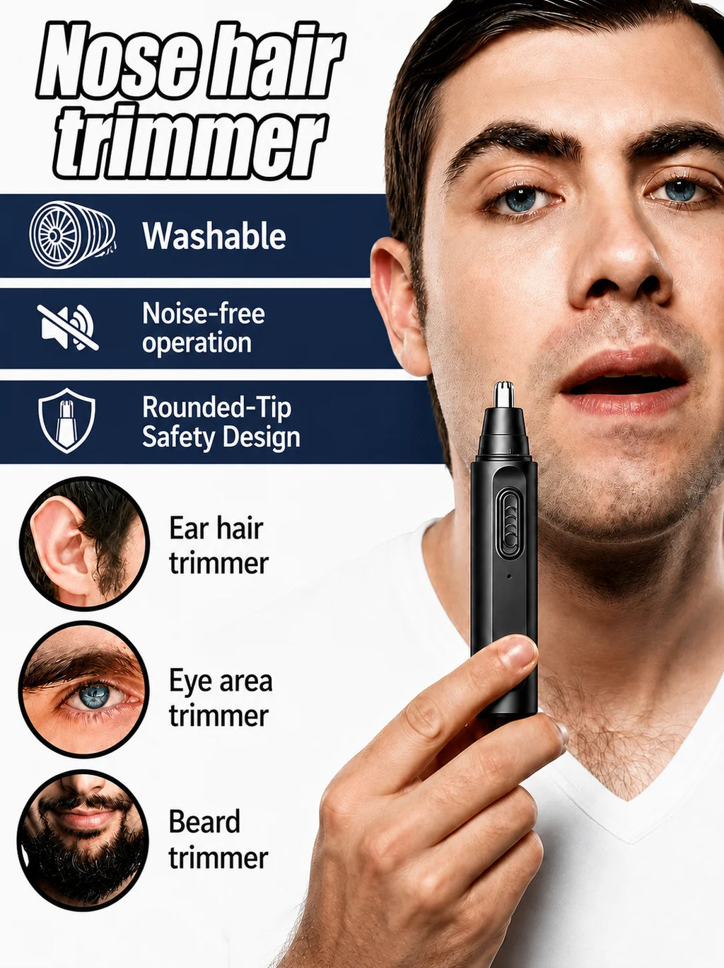 Electric Rechargeable Nose & Ear Hair Trimmer with Digital Display, Basic/Upgrade/2.0