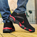 Men's Running Shoes Lightweight Breathable Lace-Up Sneakers, Black Gold/Red/White, EU 38-45