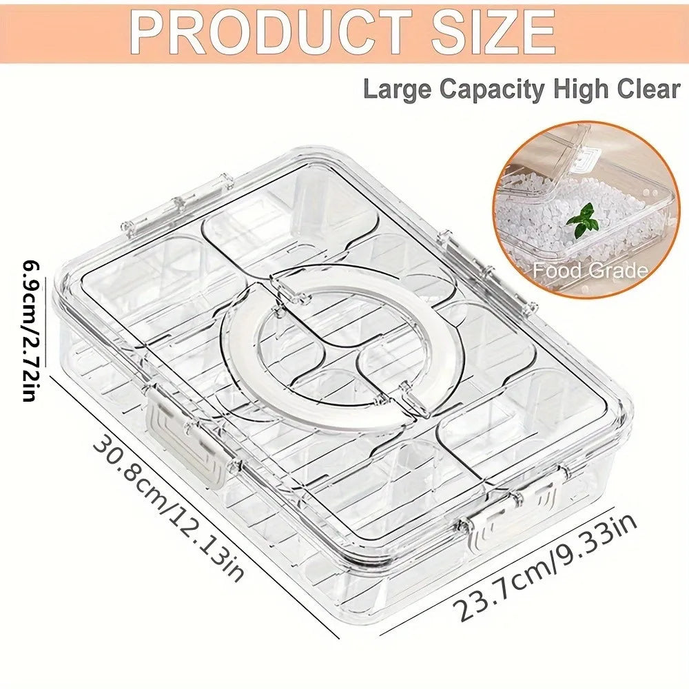 Veggie Tray with Lid and Handle, Divided Serving Tray, Snack Spinner, Portable Snackle Boxs for Candy Fruits Nuts, Clear Fridge