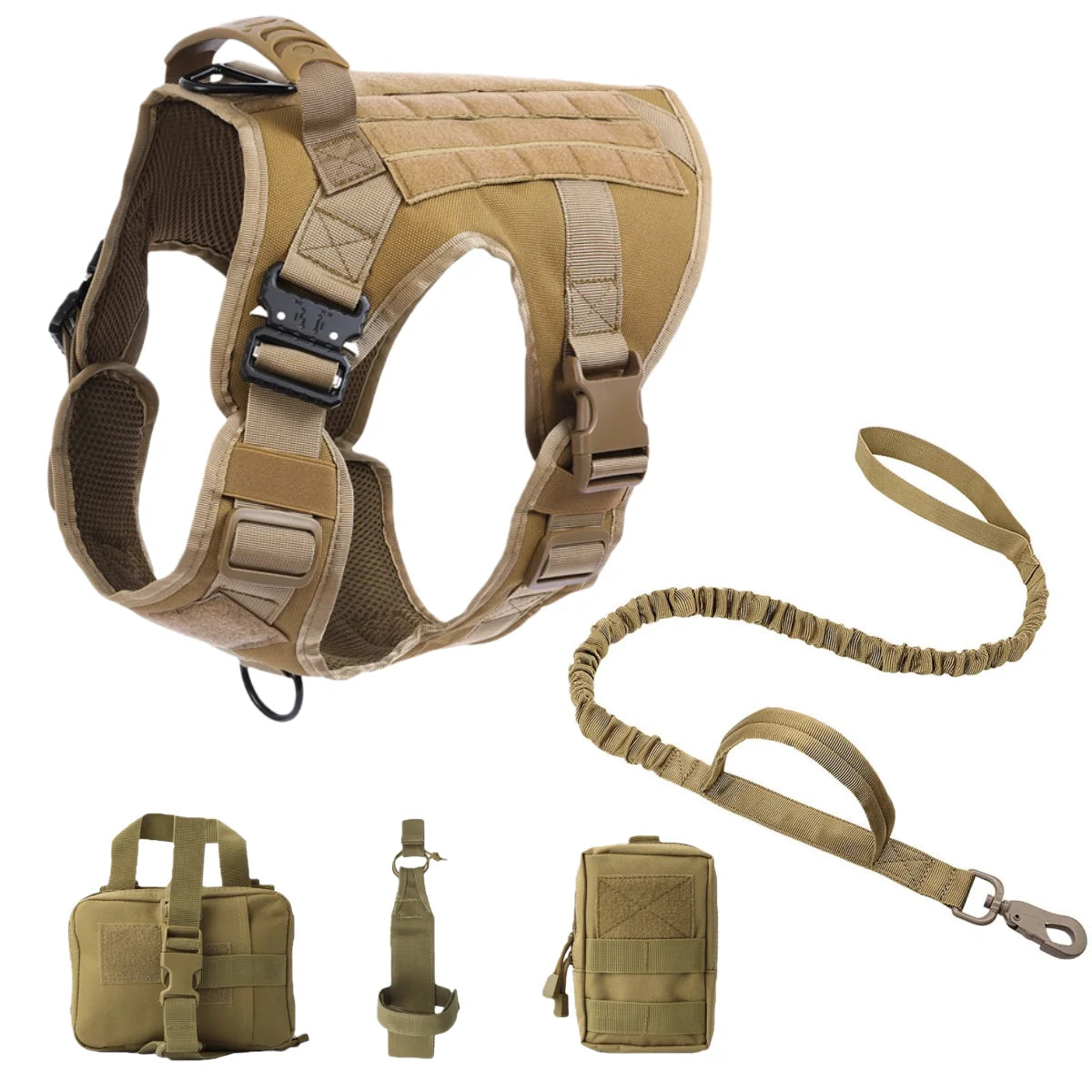 Tactical Dog Harness Vest with Leash Set, Black, Sizes S-XL (1pc-5pcs options)