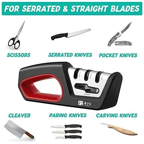 Four in one kitchen sharpener restores serrated blade knives and scissors, diamond tungsten steel ceramics kitchen tools