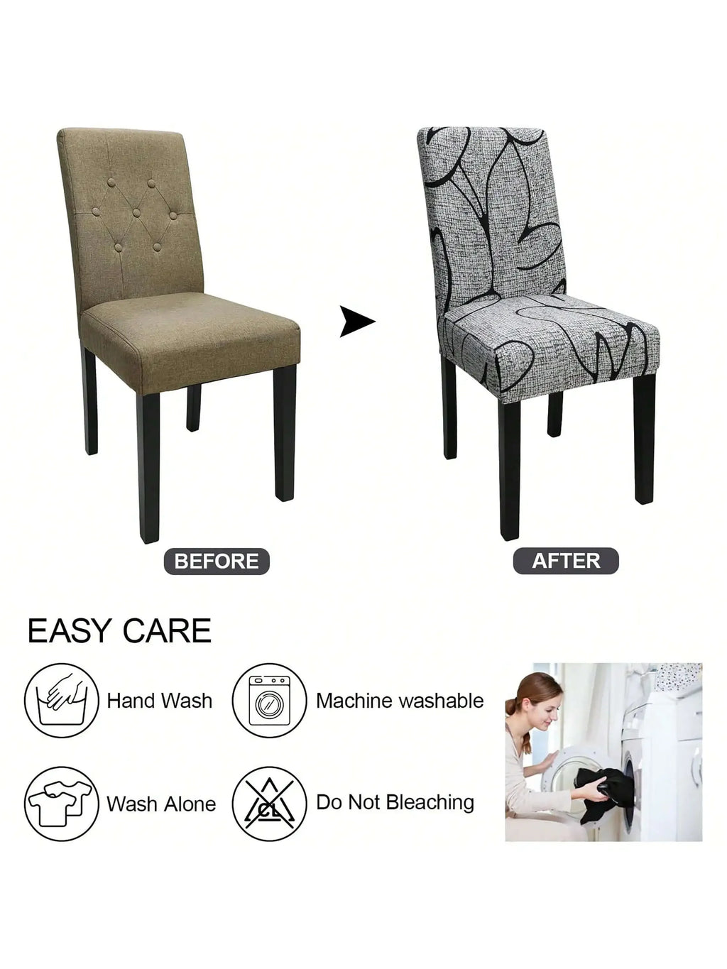 Printed Stretch Dining Chair Covers High Back Universal Slipcover, Color1 4pcs or 6pcs