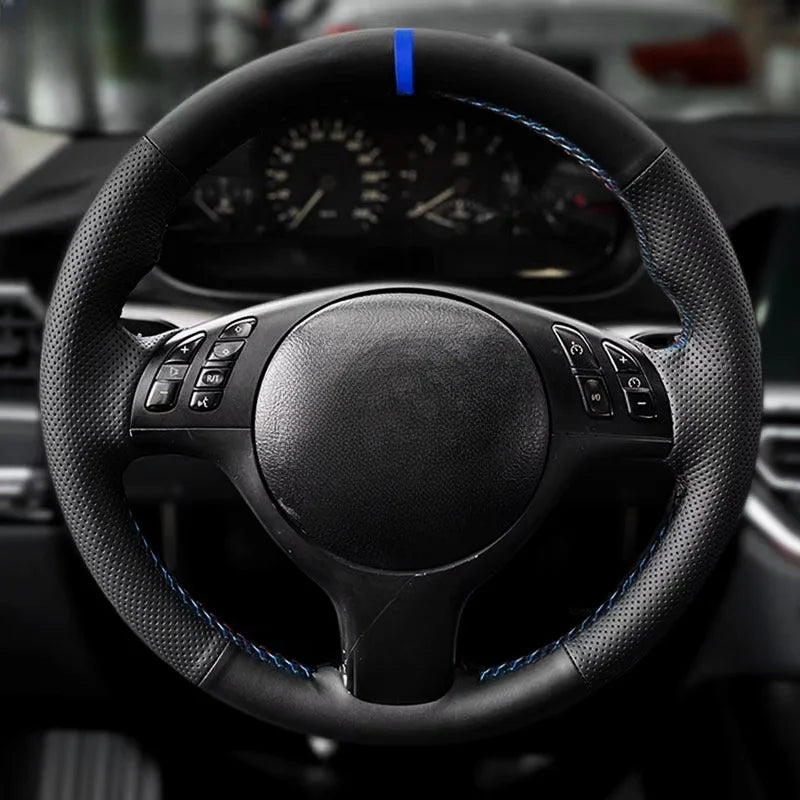 Steering Wheel Cover Hand-Braided Perforated Leather for BMW 3/5 Series E46 E39 M3 M5 Black