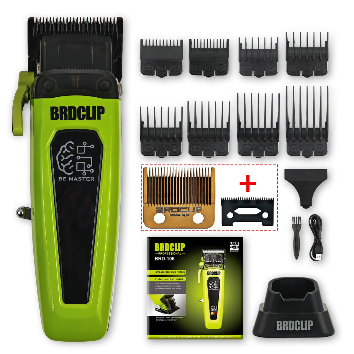 BRDCLIP Professional Electric Hair Clipper BRD 106 Hair Trimmer for Man 7500RPM with Base 5-adjusted DLC Blade Barber Machine