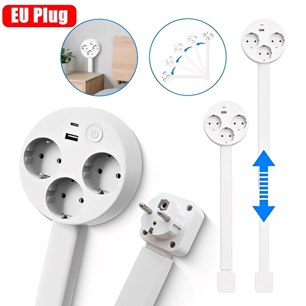 Electrical Wall Plug Rotates Electrical Outlet Extender Adjustable Length Power Outlets Extender Power Socket  for NightStand