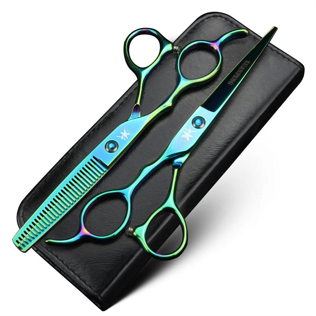 Black Left Hand Hair Scissors 6-inch JP440C Steel Cutting Scissors and Thinning Scissors Left-handed