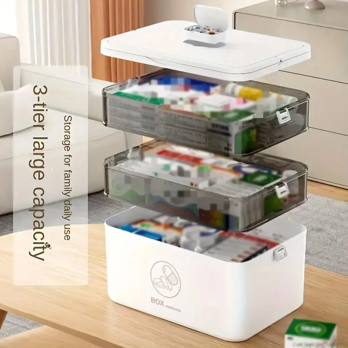 Household Large Capacity Medicine Box Portable First Aid Medical Kit Emergency Medicine Chest with Multi-layer Drug Storage Case