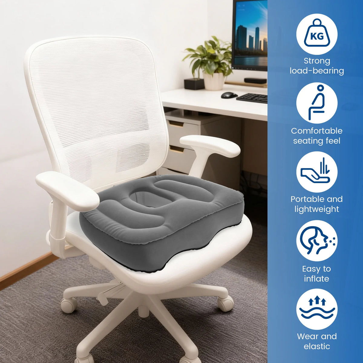 Inflatable Seat Cushion High Elasticity Perforated Pressure Ulcer Cushion Portable Office Cushion for Car Air Travel Office