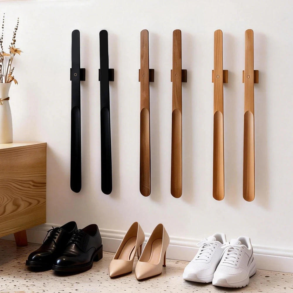 Beech Wood Magnetic Shoe Horn 55cm Long Handle, Coffee Brown/Matte Black/Natural/White