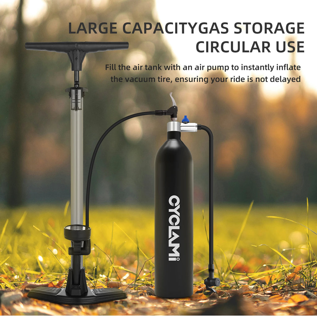 CYCLAMI Tubeless Tire Inflation Tank 1.3L Mountain Road Bike Inflator Tyre Air Bottle Tire Booster Vacuum Tire Tank Cylinder