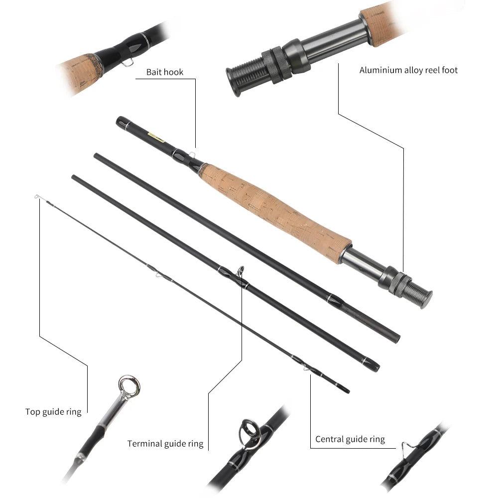 Fly Fishing Rod Multinodal#5-6, 7-Section/8-Section Carbon Fiber Travel Rod
