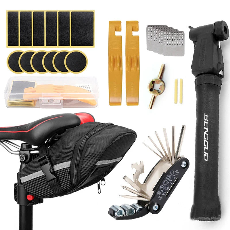 Portable Bike Repair Tools Kit Bicycle Repair Tools Kit Saddle Bag Pump Tire Patch Multi-functional Wrench Tool Set Accessories