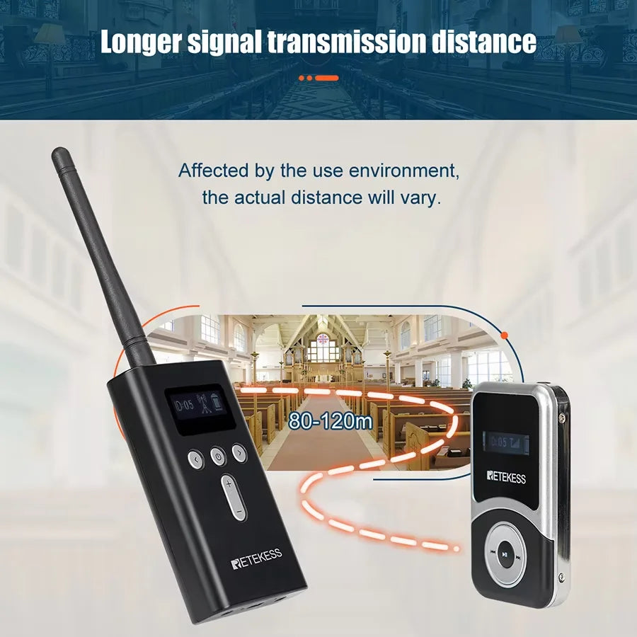 Retekess T130S Tour Guide System Audio Guide, 2nd Gen T130 Mic Long Standby Transmitter Receivers Radio Guide For Tour Training