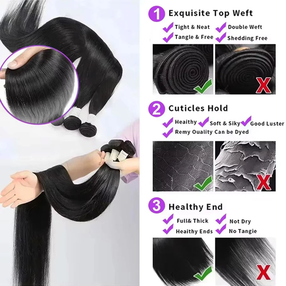 12A Raw Virgin Unprocessed Straight Bundles Human Hair 2/3/4 Pcs Human Hair Brazilian Straight Human Hair Bundles Extensions